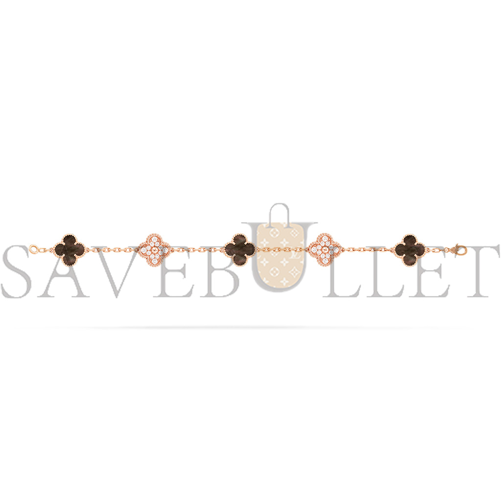 VAN CLEEF ARPELS VINTAGE ALHAMBRA BRACELET, 5 MOTIFS - ROSE GOLD, DIAMOND, MOTHER-OF-PEARL  VCARP2R100